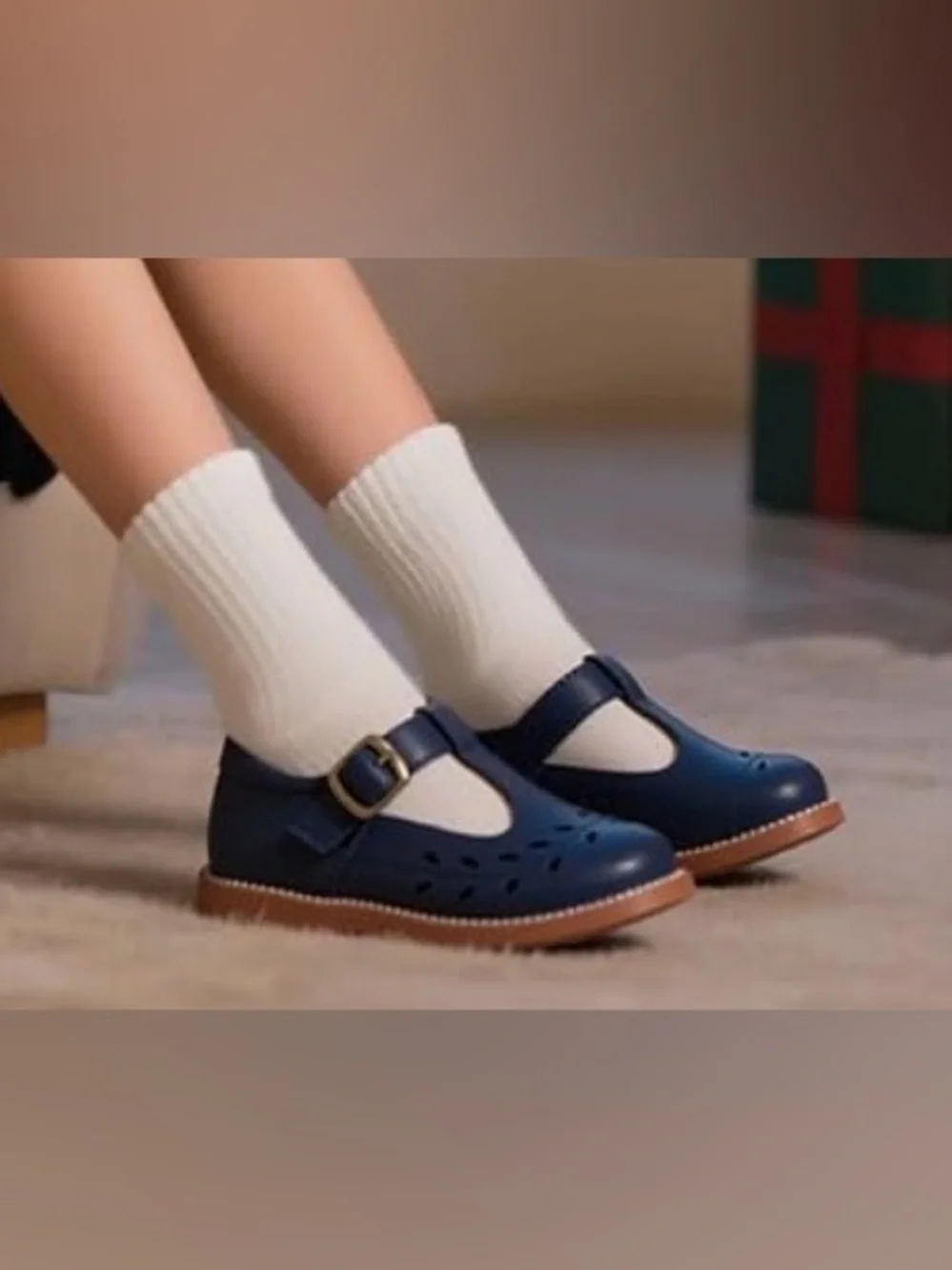 Kids Navy T-Strap Mary Jane Shoes - Picture 2 of 7
